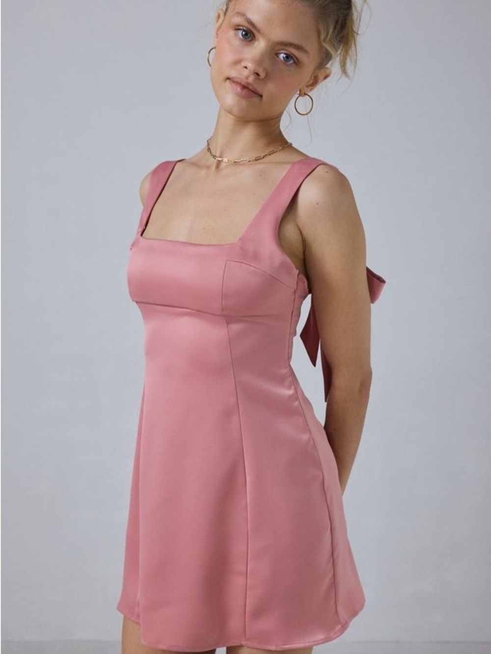 Urban Outfitters Dusty Rose Square-Neck Mini Dress with Back Bow
